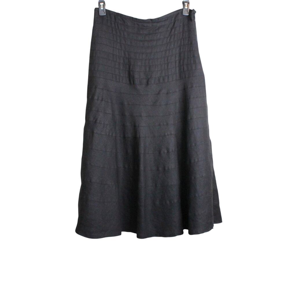Soft Surroundings 100% Linen Tiered Midi Skirt Solid Black Lined Women's Small